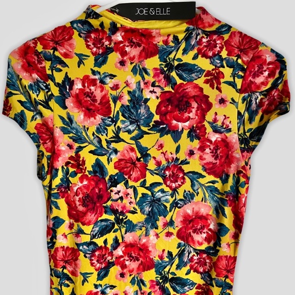 NWT Joe & Elle Red Yellow Rose Bodycon Dress Small Bridgerton Floral Tea Dress - Picture 2 of 6